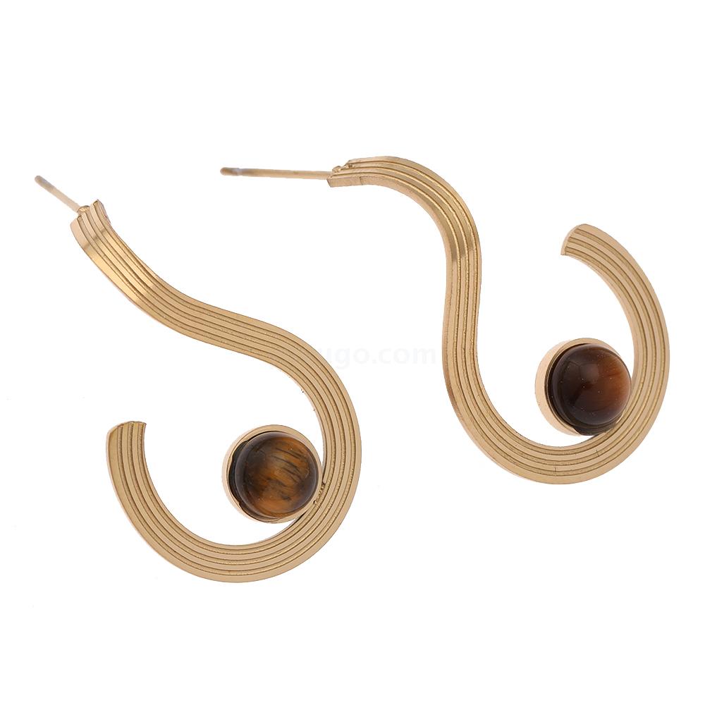 Alloy Tiger Eye Stone S-shaped Earrings Alloy Tiger Eye Stone S-shaped Earrings
