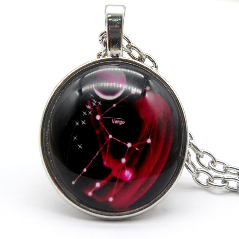 European and American Jewelry Alloy Necklace Amazon Hot Sale Twelve Constellation Time Stone Glass Pendant