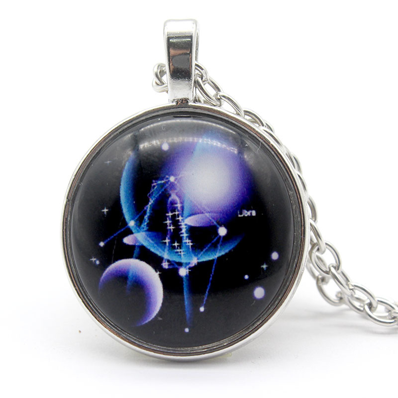European and American Jewelry Alloy Necklace Amazon Hot Sale Twelve Constellation Time Stone Glass Pendant