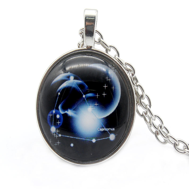 European and American Jewelry Alloy Necklace Amazon Hot Sale Twelve Constellation Time Stone Glass Pendant