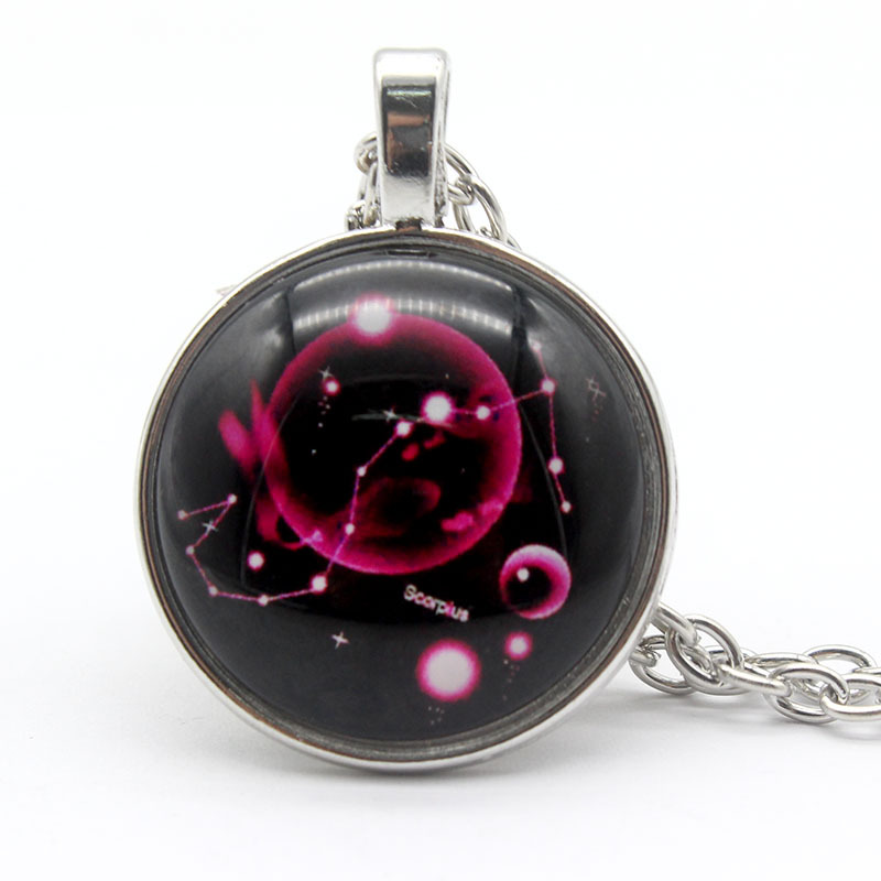 European and American Jewelry Alloy Necklace Amazon Hot Sale Twelve Constellation Time Stone Glass Pendant