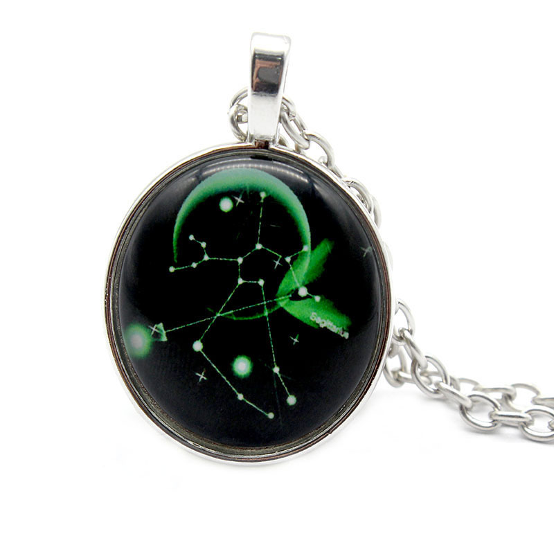 European and American Jewelry Alloy Necklace Amazon Hot Sale Twelve Constellation Time Stone Glass Pendant