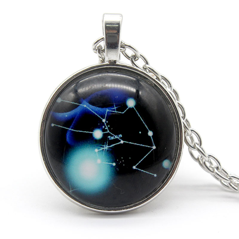 European and American Jewelry Alloy Necklace Amazon Hot Sale Twelve Constellation Time Stone Glass Pendant