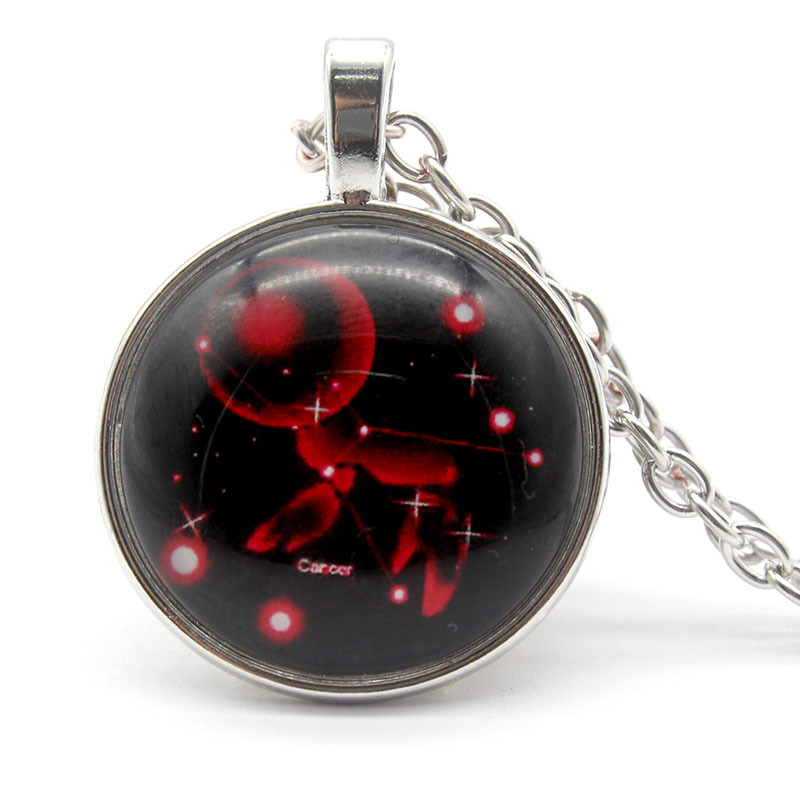European and American Jewelry Alloy Necklace Amazon Hot Sale Twelve Constellation Time Stone Glass Pendant