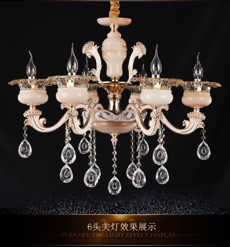 Factory direct European zinc alloy candle crystal chandelier LED living room duplex building jade stone chandelier