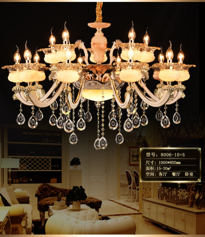 Factory direct European zinc alloy candle crystal chandelier LED living room duplex building jade stone chandelier Factory direct European zinc alloy candle crystal chandelier LED living room duplex building jade stone chandelier