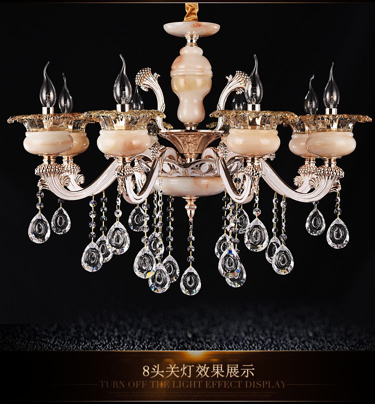 Factory direct European zinc alloy candle crystal chandelier LED living room duplex building jade stone chandelier