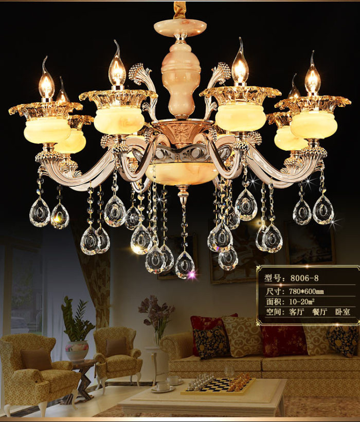 Factory direct European zinc alloy candle crystal chandelier LED living room duplex building jade stone chandelier Factory direct European zinc alloy candle crystal chandelier LED living room duplex building jade stone chandelier