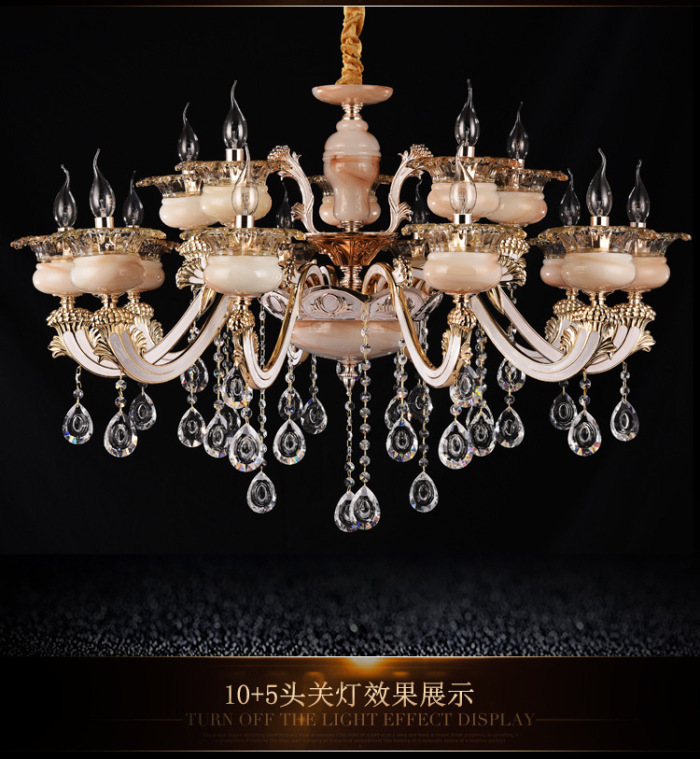 Factory direct European zinc alloy candle crystal chandelier LED living room duplex building jade stone chandelier Factory direct European zinc alloy candle crystal chandelier LED living room duplex building jade stone chandelier
