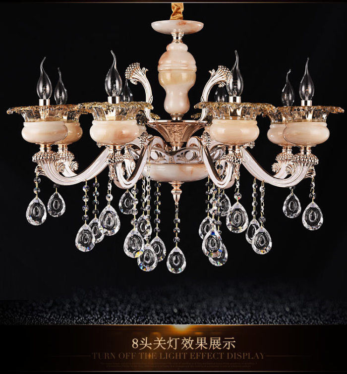 Factory direct European zinc alloy candle crystal chandelier LED living room duplex building jade stone chandelier Factory direct European zinc alloy candle crystal chandelier LED living room duplex building jade stone chandelier