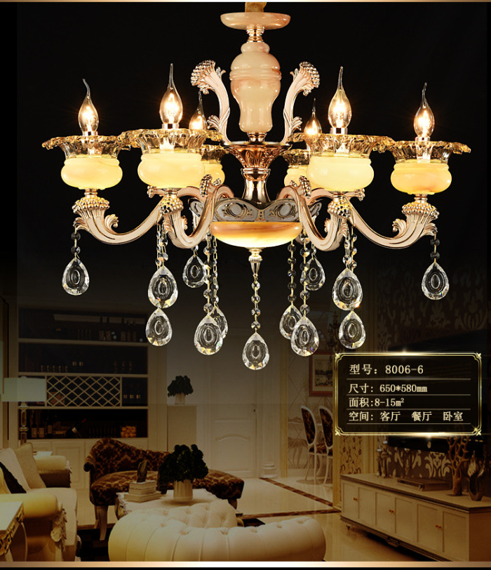Factory direct European zinc alloy candle crystal chandelier LED living room duplex building jade stone chandelier Factory direct European zinc alloy candle crystal chandelier LED living room duplex building jade stone chandelier