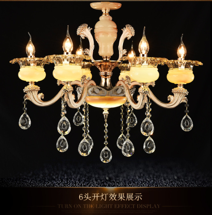 Factory direct European zinc alloy candle crystal chandelier LED living room duplex building jade stone chandelier Factory direct European zinc alloy candle crystal chandelier LED living room duplex building jade stone chandelier