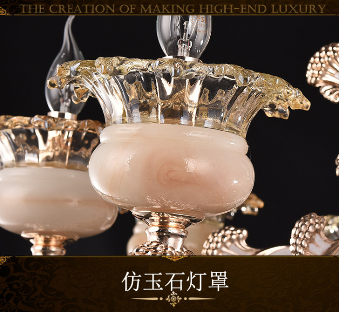 Factory direct European zinc alloy candle crystal chandelier LED living room duplex building jade stone chandelier Factory direct European zinc alloy candle crystal chandelier LED living room duplex building jade stone chandelier