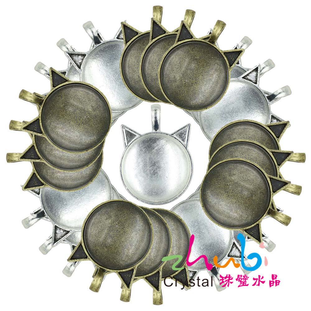 Cat Ear Alloy Base Support round Time Stone Set 25mm Necklace Pendant Keychain Accessories Pendant