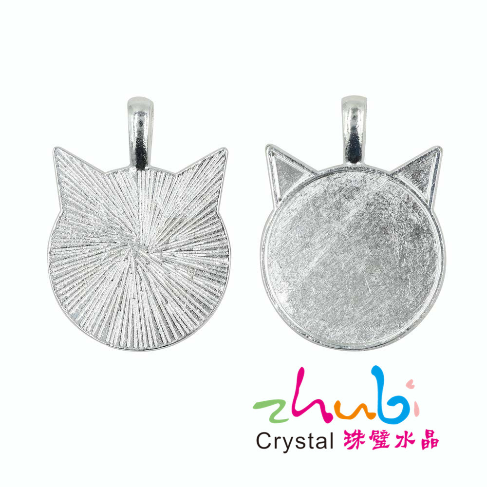 Cat Ear Alloy Base Support round Time Stone Set 25mm Necklace Pendant Keychain Accessories Pendant
