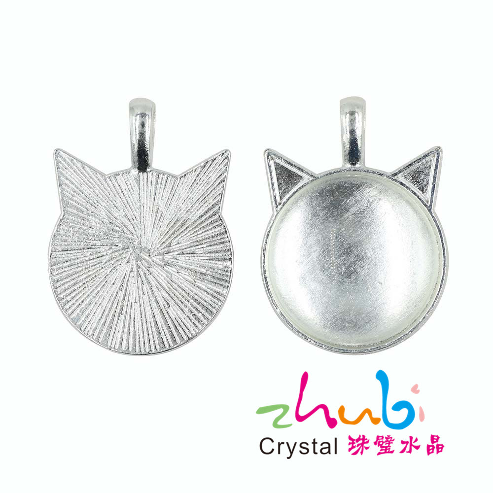 Cat Ear Alloy Base Support round Time Stone Set 25mm Necklace Pendant Keychain Accessories Pendant