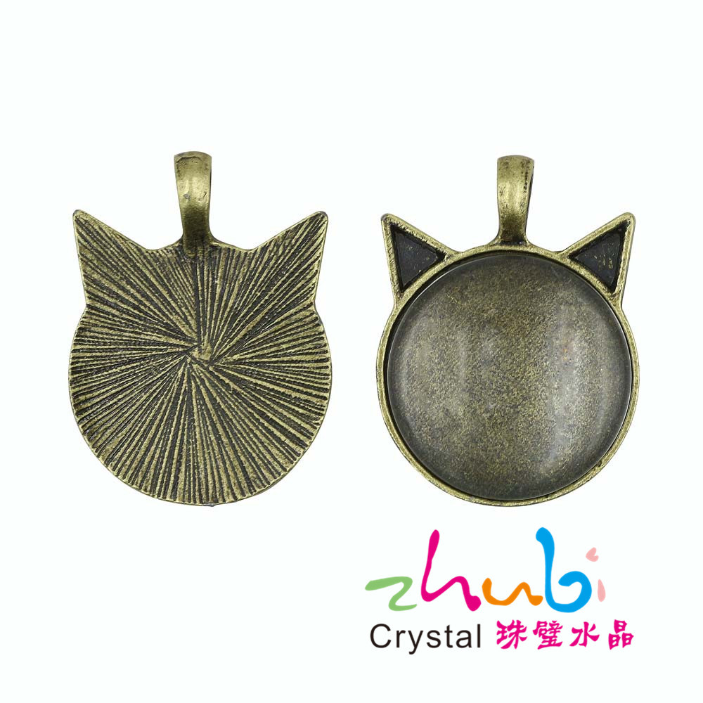 Cat Ear Alloy Base Support round Time Stone Set 25mm Necklace Pendant Keychain Accessories Pendant