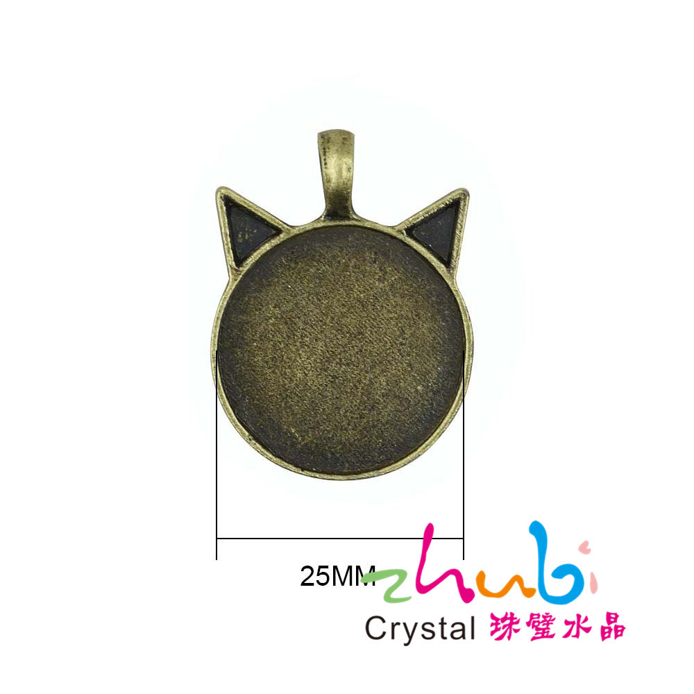 Cat Ear Alloy Base Support round Time Stone Set 25mm Necklace Pendant Keychain Accessories Pendant