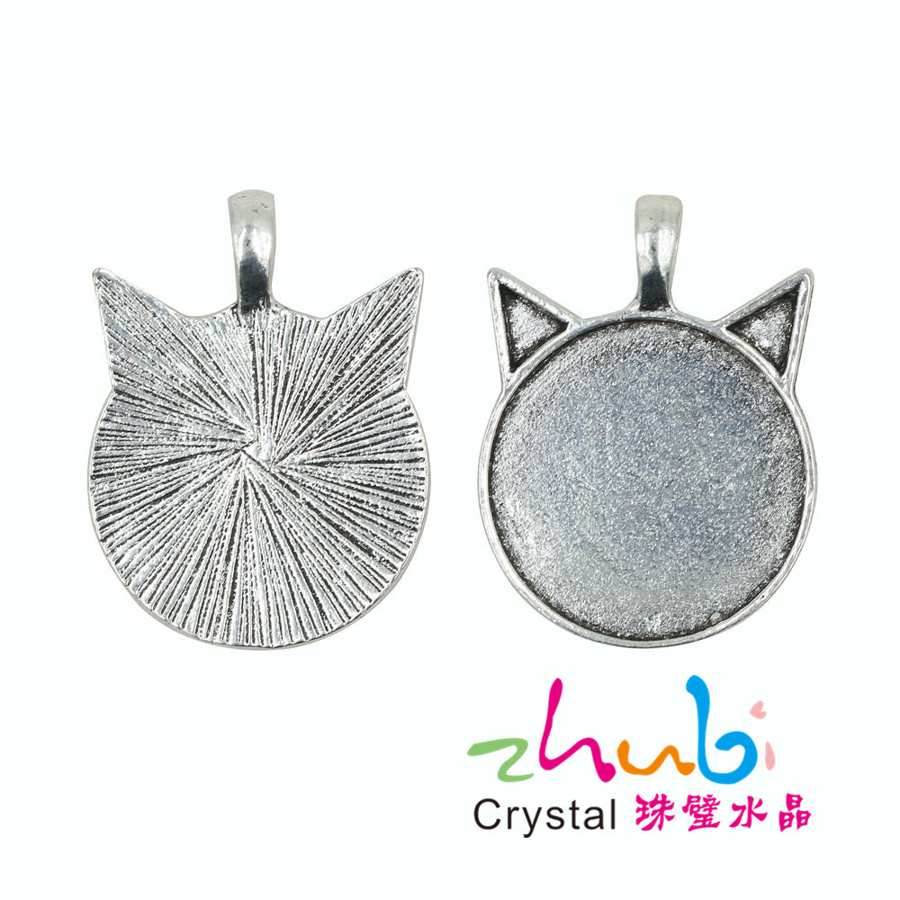Cat Ear Alloy Base Support round Time Stone Set 25mm Necklace Pendant Keychain Accessories Pendant