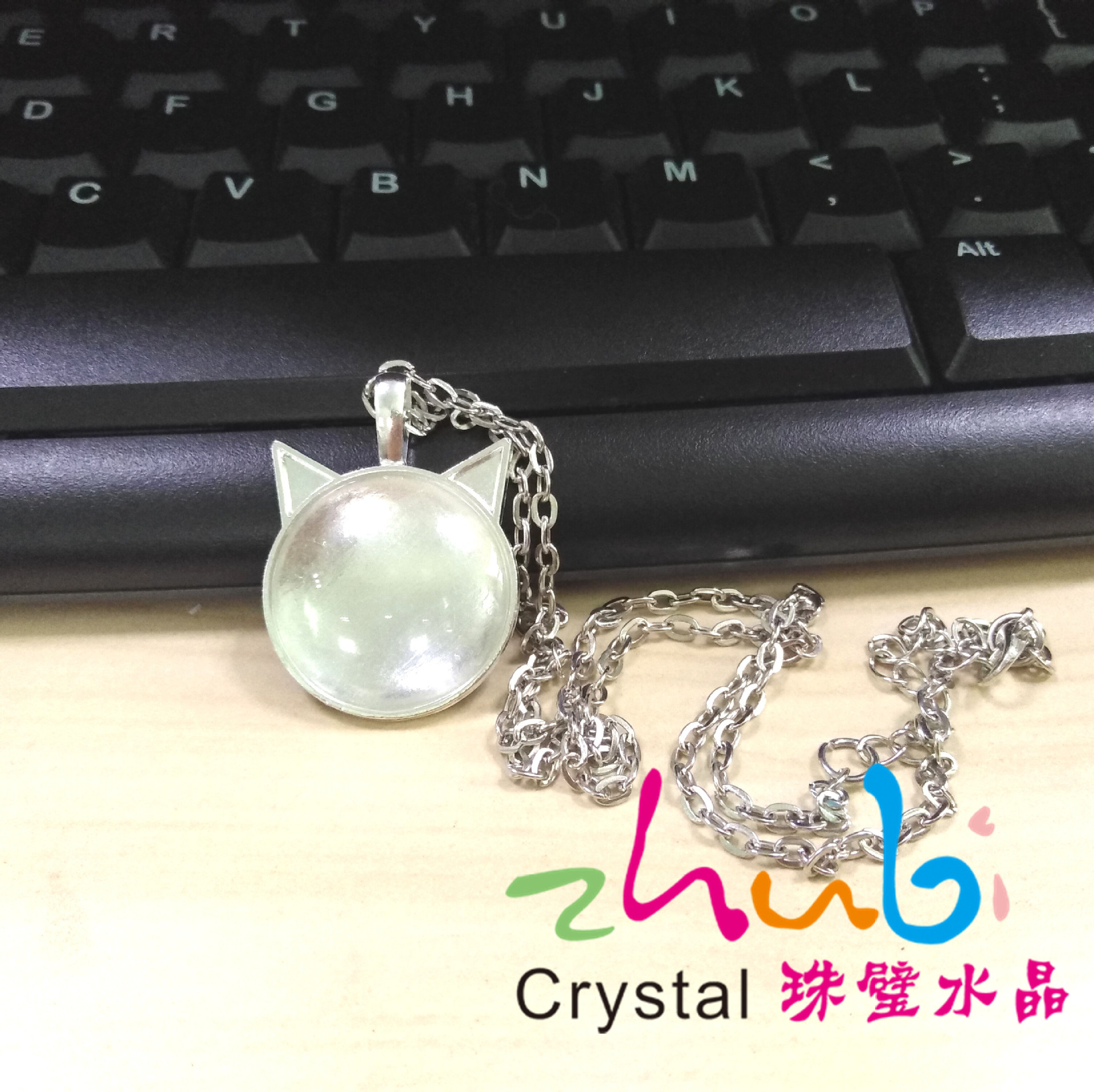 Cat Ear Alloy Base Support round Time Stone Set 25mm Necklace Pendant Keychain Accessories Pendant