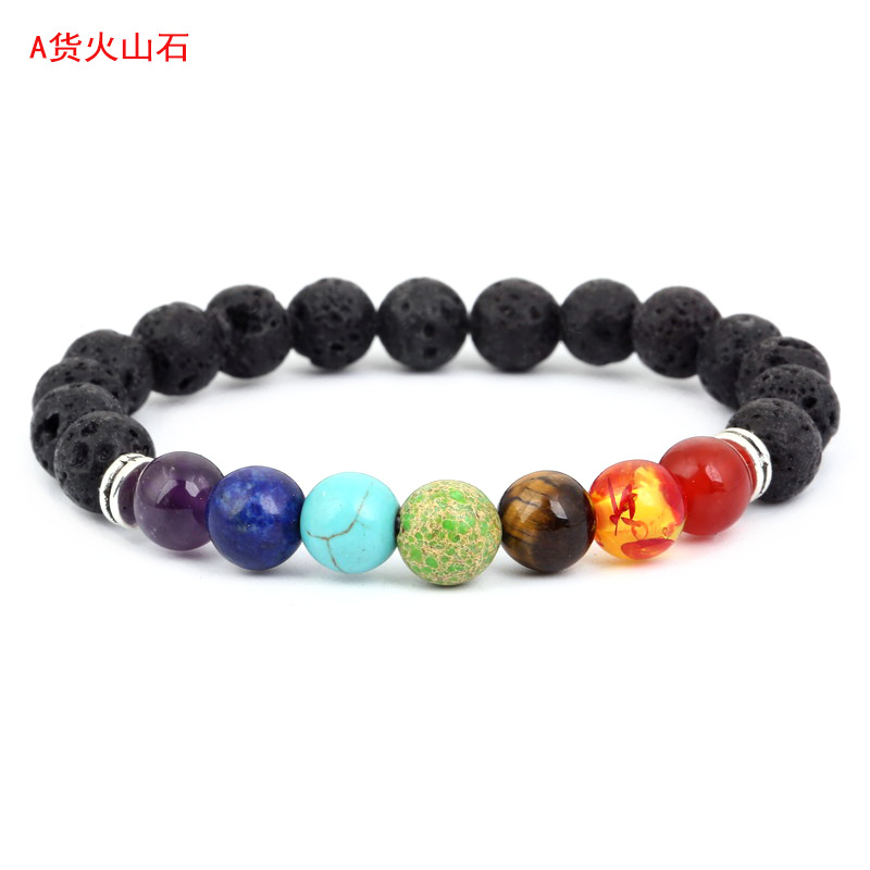2020 Cross-Border Seven-Pulse Wheel Alloy Ornament Volcanic Rock Aromatherapy Beaded Bracelet Stone Yoga Bracelet