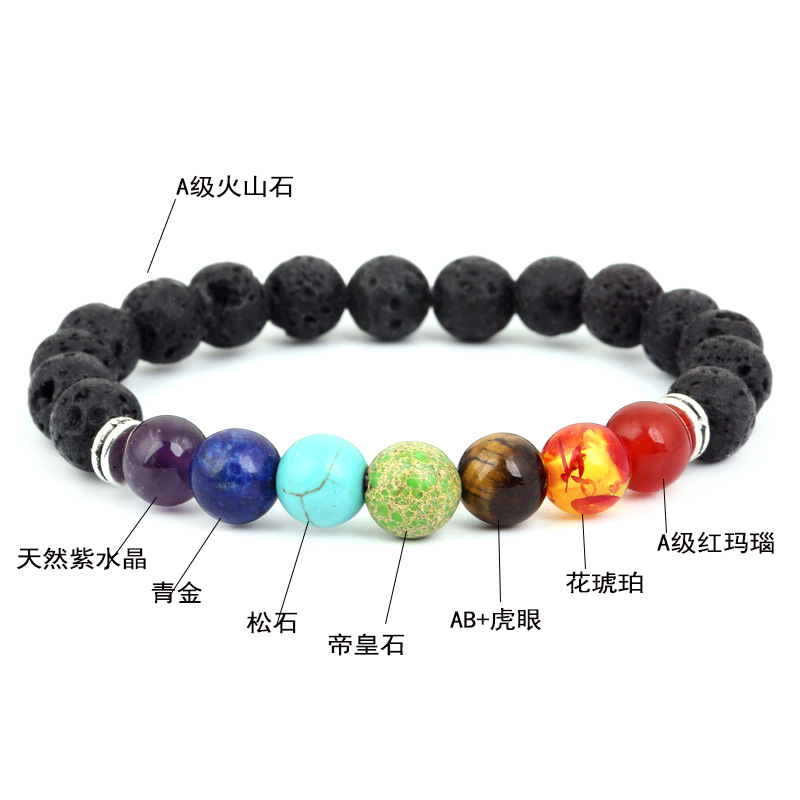 2020 Cross-Border Seven-Pulse Wheel Alloy Ornament Volcanic Rock Aromatherapy Beaded Bracelet Stone Yoga Bracelet
