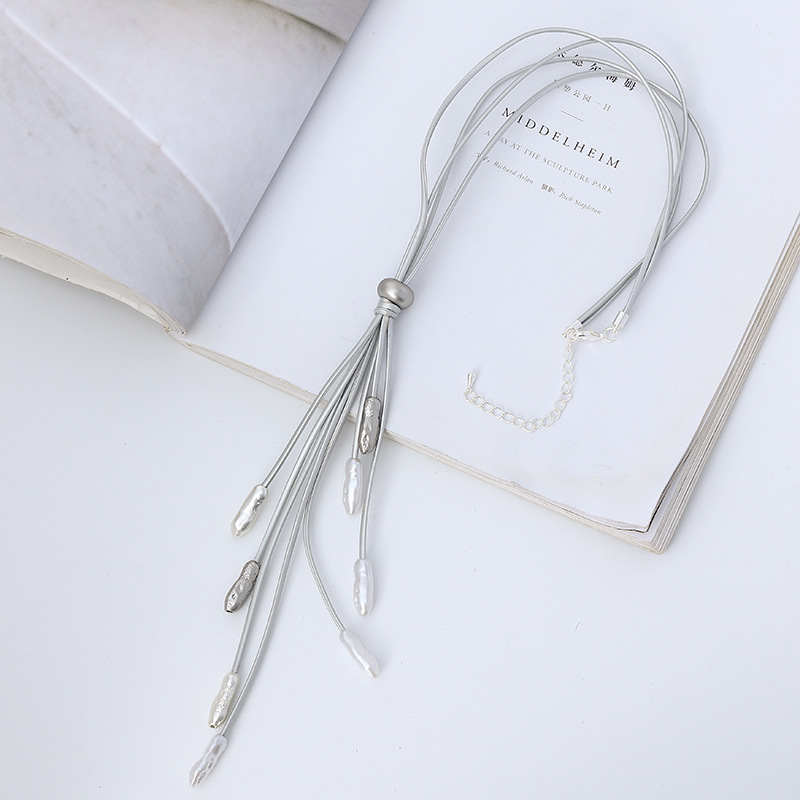 2021 Autumn and Winter New Necklace European and American Retro Natural Stone High-Grade Tassel Sweater Chain Ladies Alloy Long Necklace