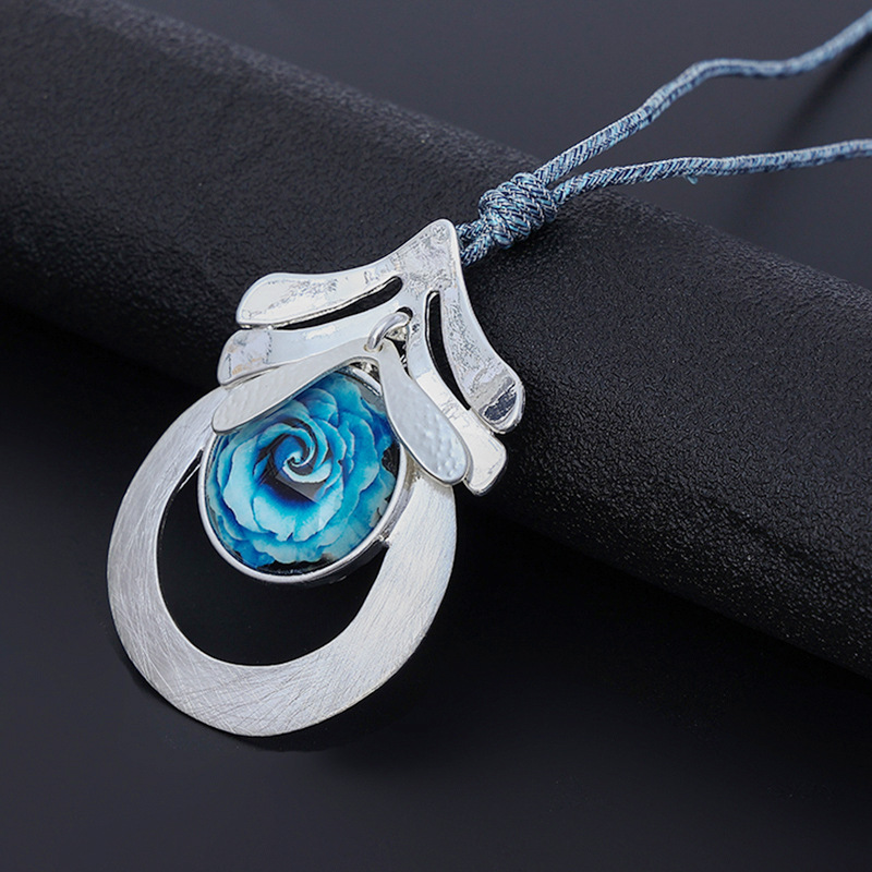 2021 Autumn and Winter New Necklace European and American Retro Natural Stone High-Grade Tassel Sweater Chain Ladies Alloy Long Necklace