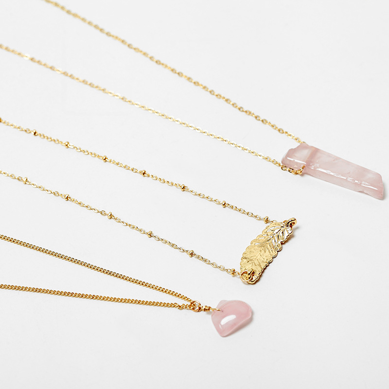 Elegant Jewelry European and American Personalized Simple Style Natural Stone Necklace Women&#039;s Metal Leaf Multi-Layer Alloy Women&#039;s Necklace