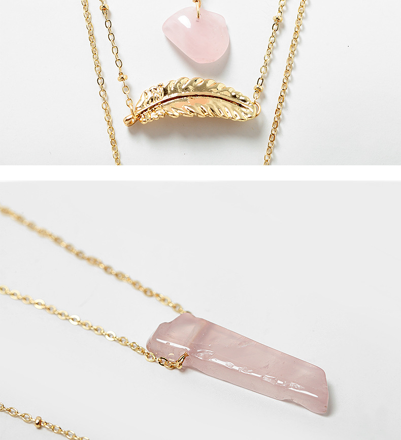 Elegant Jewelry European and American Personalized Simple Style Natural Stone Necklace Women's Metal Leaf Multi-Layer Alloy Women's Necklace