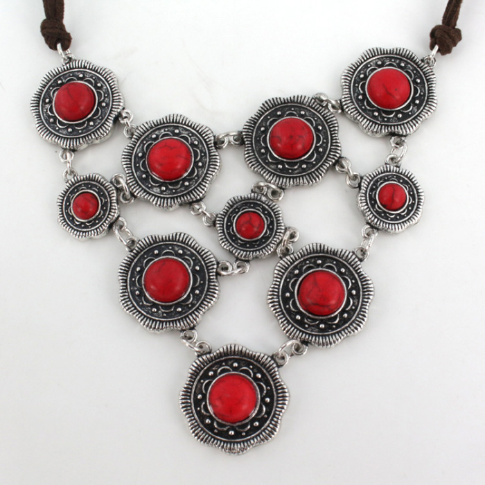 New style antique silver alloy necklace fashion flower necklace loose stone necklace short accessories wholesale