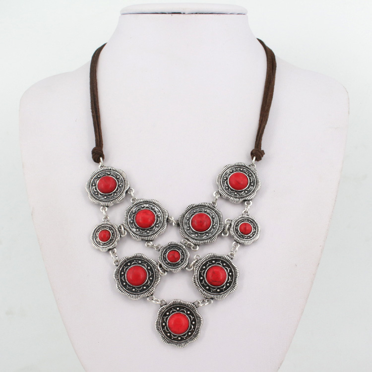 New style antique silver alloy necklace fashion flower necklace loose stone necklace short accessories wholesale