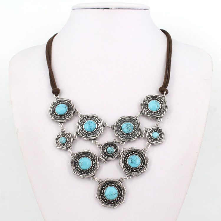 New style antique silver alloy necklace fashion flower necklace loose stone necklace short accessories wholesale