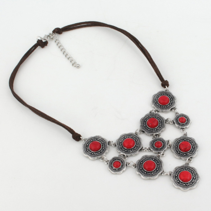 New style antique silver alloy necklace fashion flower necklace loose stone necklace short accessories wholesale
