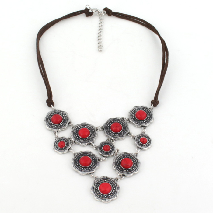 New style antique silver alloy necklace fashion flower necklace loose stone necklace short accessories wholesale