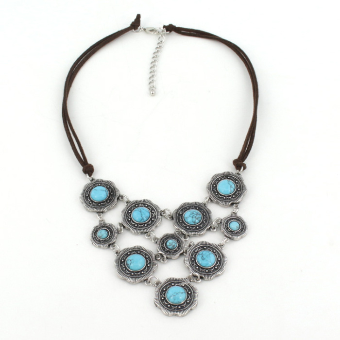 New style antique silver alloy necklace fashion flower necklace loose stone necklace short accessories wholesale