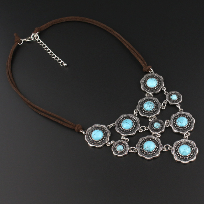 New style antique silver alloy necklace fashion flower necklace loose stone necklace short accessories wholesale