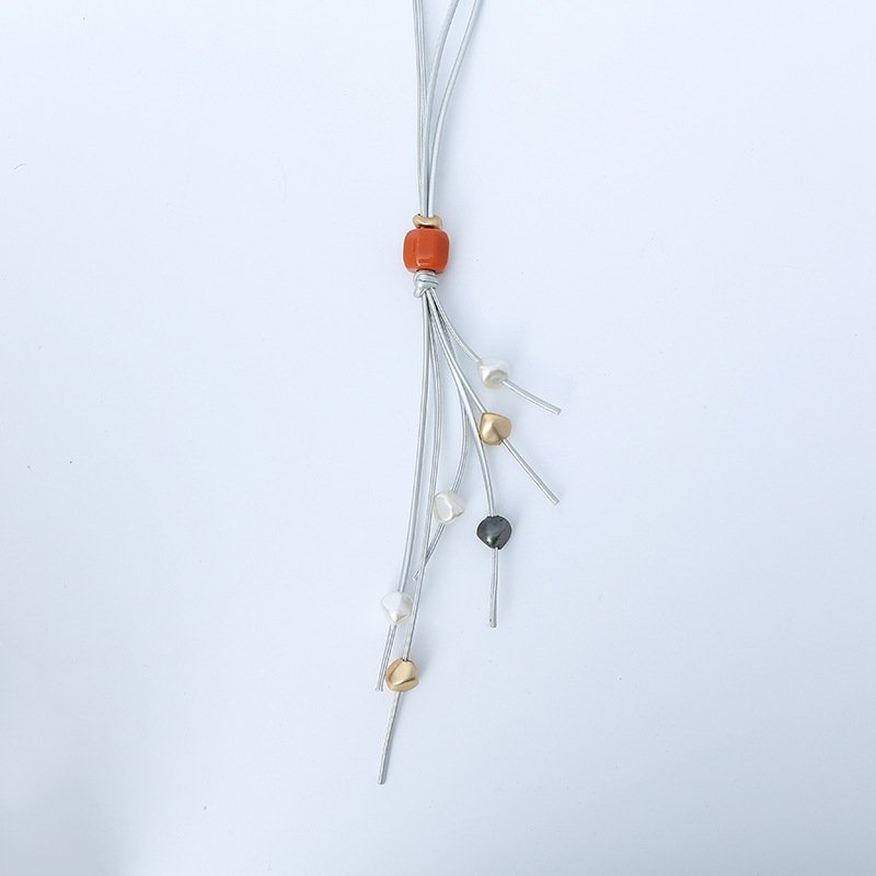 2021 Autumn and Winter New Necklace European and American Retro Natural Stone High-Grade Tassel Sweater Chain Ladies Alloy Long Necklace