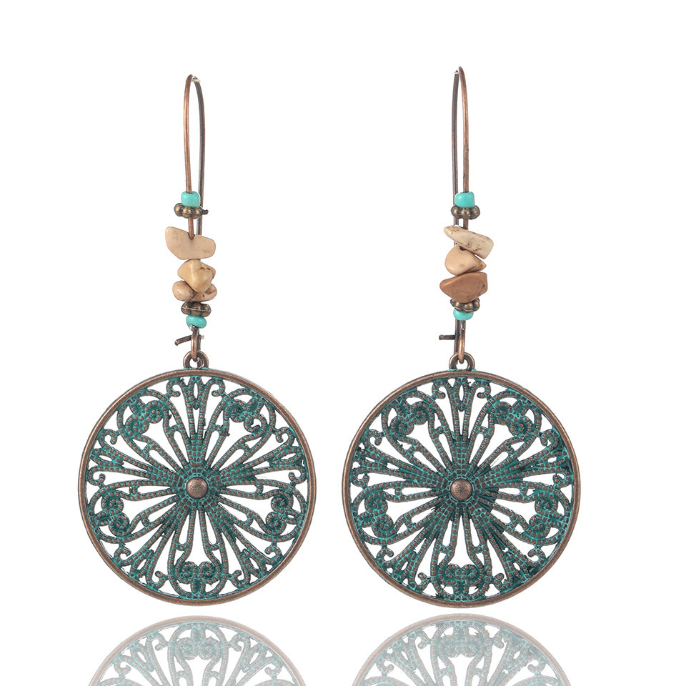 European and American Fashion Hot Selling Accessories Alloy Carved Hollow Flower Earrings Stone Pendant Ear Hook Cross-Border Wholesale