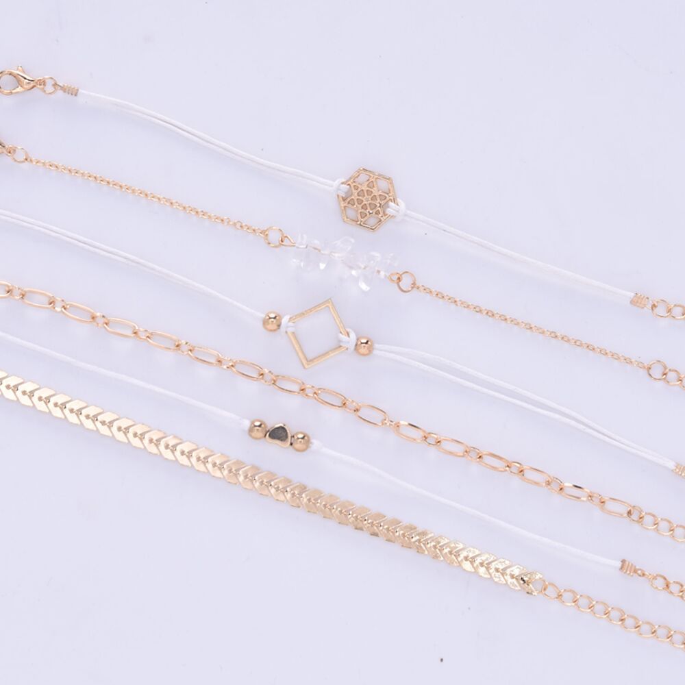 European and American Fashion Cool Women&#039;s Alloy Six-Pointed Star Heart Fishbone Chain Bracelet Stone Combination 6-Piece Bracelet