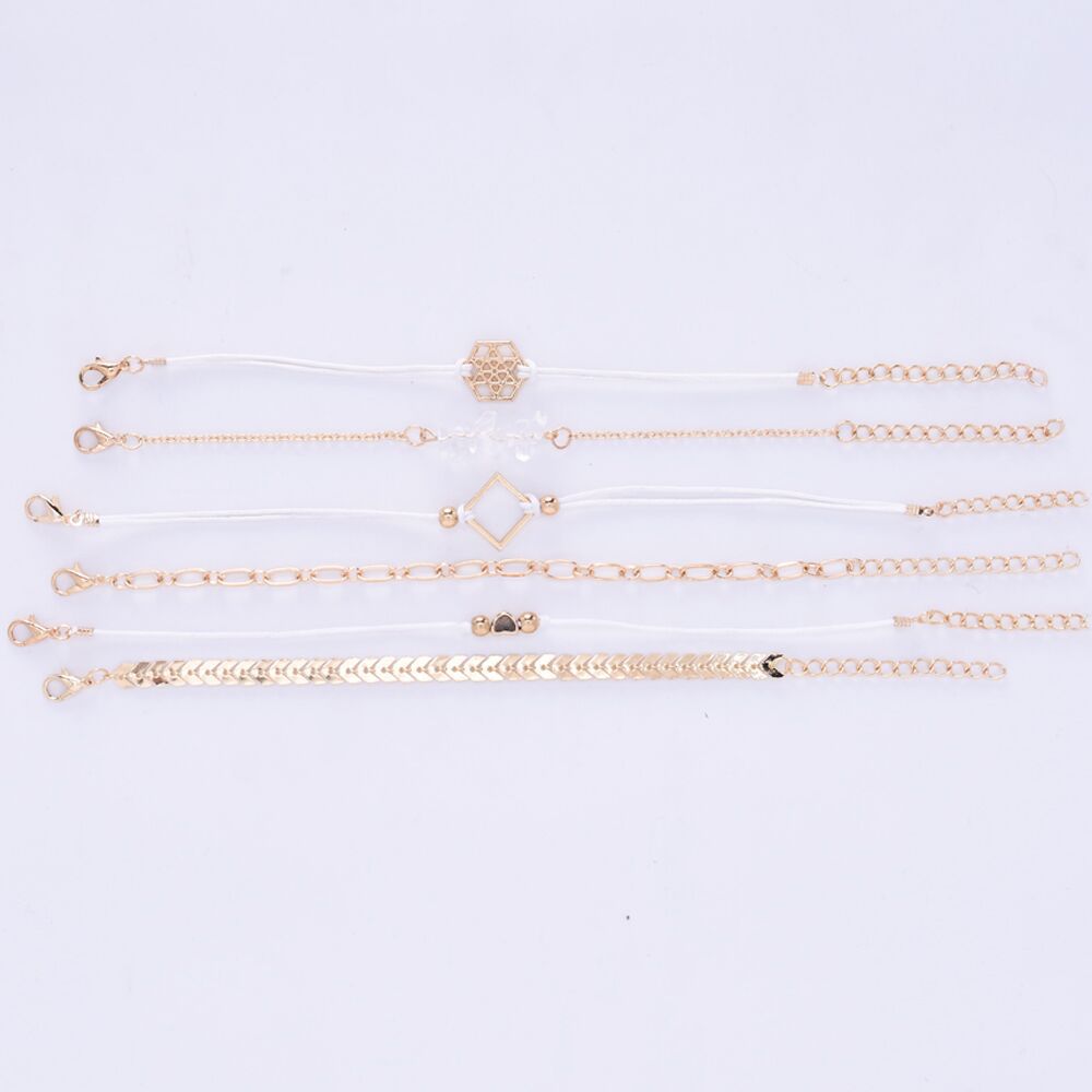 European and American Fashion Cool Women's Alloy Six-Pointed Star Heart Fishbone Chain Bracelet Stone Combination 6-Piece Bracelet