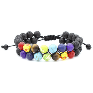 2020 Cross-Border Seven-Pulse Wheel Alloy Ornament Volcanic Rock Aromatherapy Beaded Bracelet Stone Yoga Bracelet