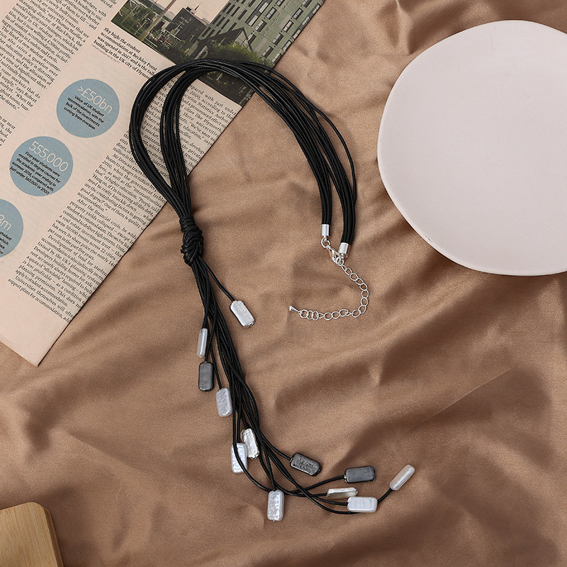 2021 Autumn and Winter New Necklace European and American Retro Natural Stone High-Grade Tassel Sweater Chain Ladies Alloy Long Necklace