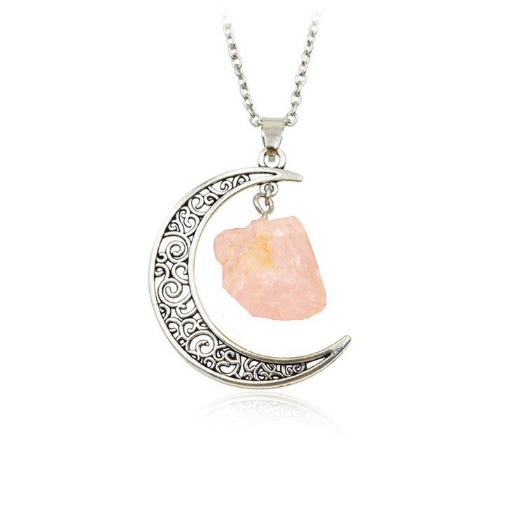 Foreign Trade Retro Moon Alloy Sweater Chain European and American Style Jewelry Natural Stone Crystal Necklace for Women Amazon Ornament