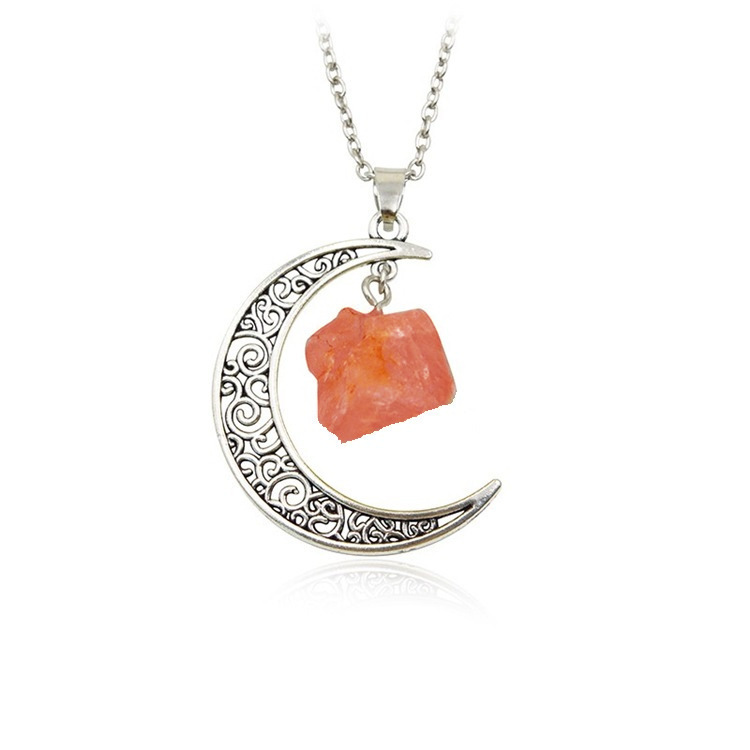 Foreign Trade Retro Moon Alloy Sweater Chain European and American Style Jewelry Natural Stone Crystal Necklace for Women Amazon Ornament