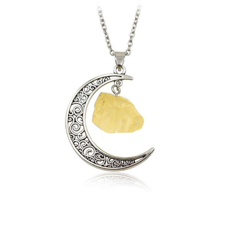 Foreign Trade Retro Moon Alloy Sweater Chain European and American Style Jewelry Natural Stone Crystal Necklace for Women Amazon Ornament