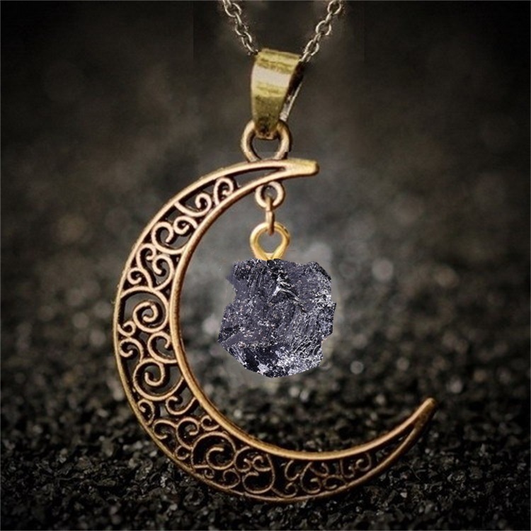 Foreign Trade Retro Moon Alloy Sweater Chain European and American Style Jewelry Natural Stone Crystal Necklace for Women Amazon Ornament