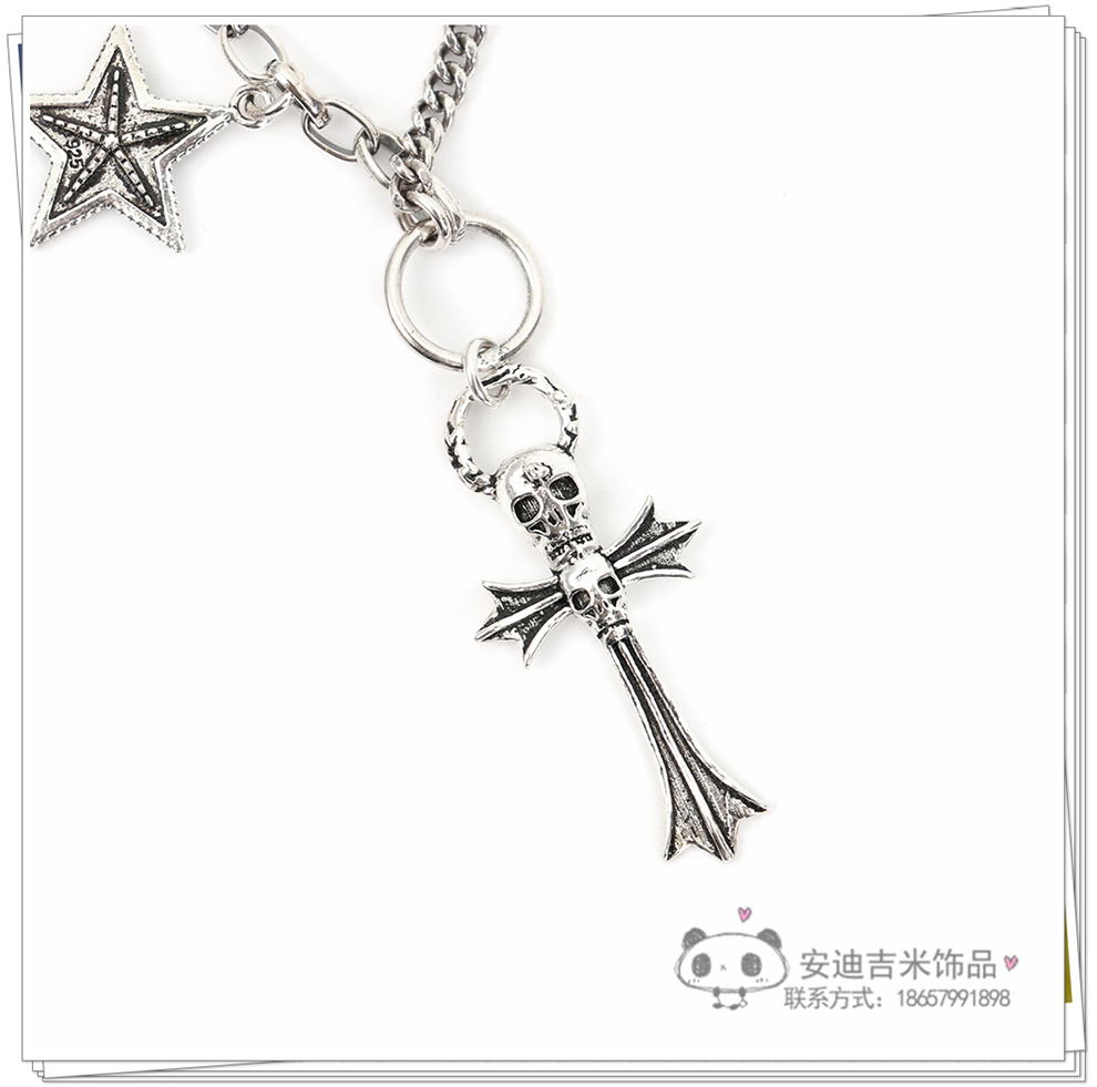 Thai Silver Vintage Skull Cross Pendant Bracelet for Men and Women Same Style Street Hip-Hop 925 Fine Silver Choker Trendy Unique Thai Silver Vintage Skull Cross Pendant Bracelet for Men and Women Same Style Street Hip-Hop 925 Fine Silver Choker Trendy Unique