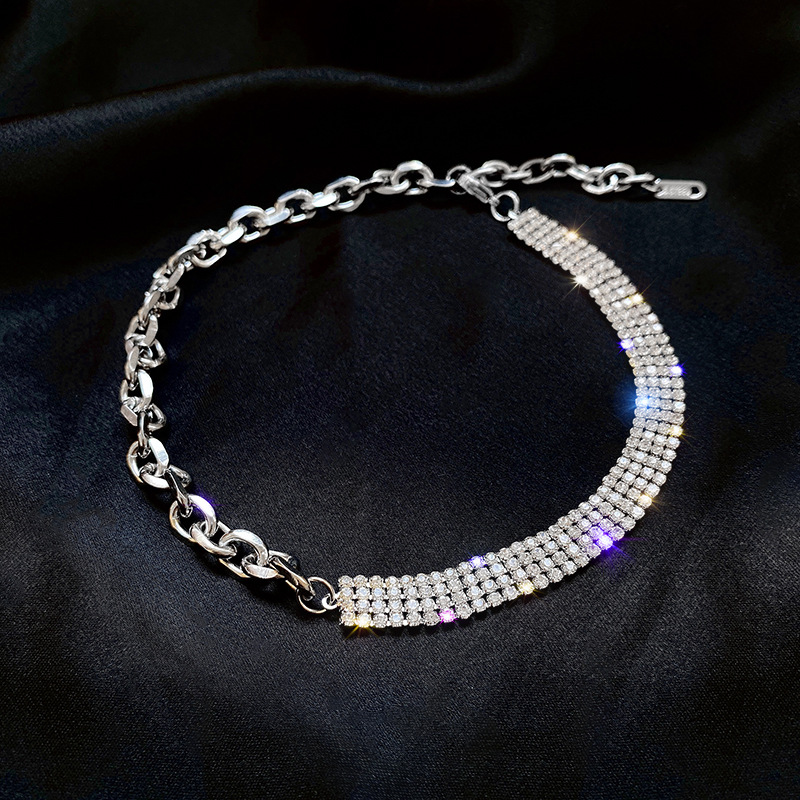 Necklace for Women Special-Interest Design Lock Full Diamond Bone Chain Personality Simple Choker Short Neckband Ornament