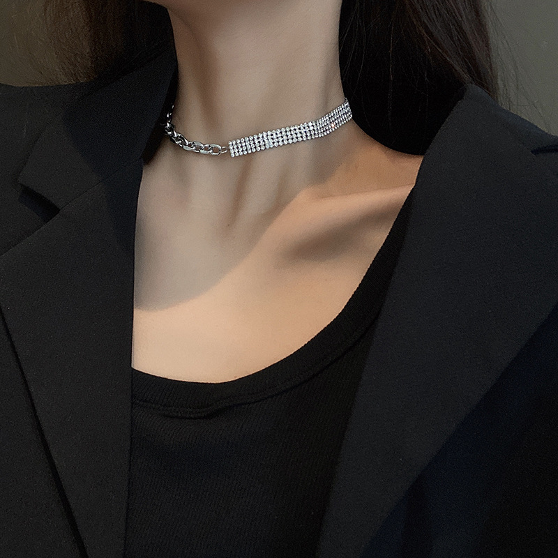 Necklace for Women Special-Interest Design Lock Full Diamond Bone Chain Personality Simple Choker Short Neckband Ornament